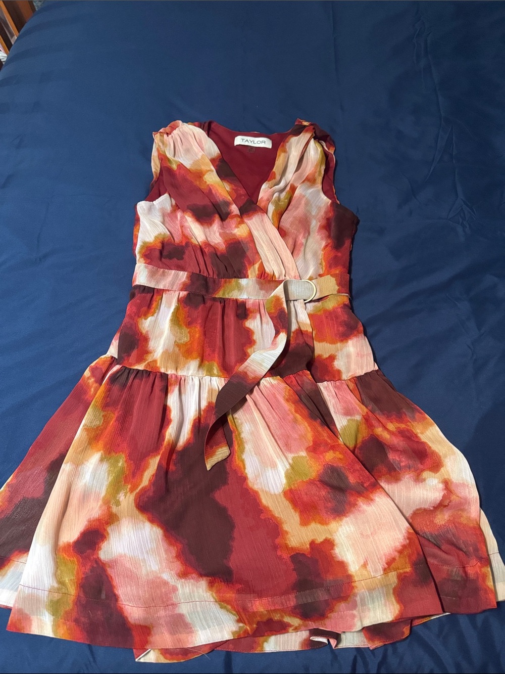 Taylor Watercolor Sleeveless Dress in Red, Peach & Olive